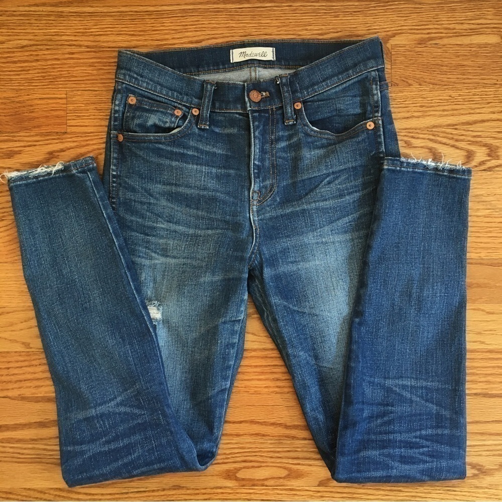 Madewell 9" High Riser Rip and Repair Medium indigo wash Skinny Jeans - Picture 14 of 15